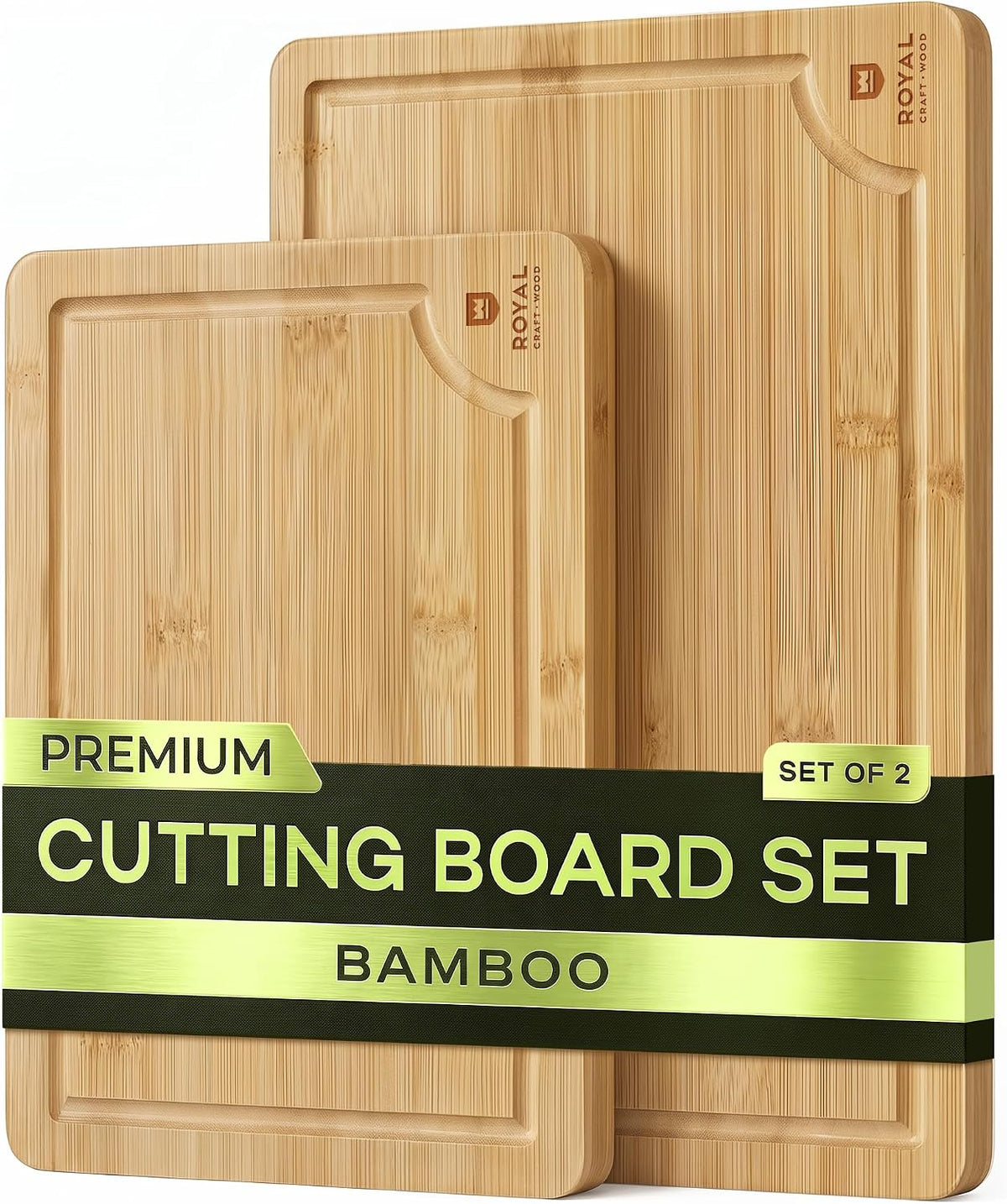Flash Sale - ROYAL CRAFT WOOD Wooden Cutting Boards for Kitchen Appliances - Non Toxic Bamboo Wood Cutting Board Set with Deep Juice Groove, Side Handles, Charcuterie & Butcher Block for Meat, Meal Prep & Serving
