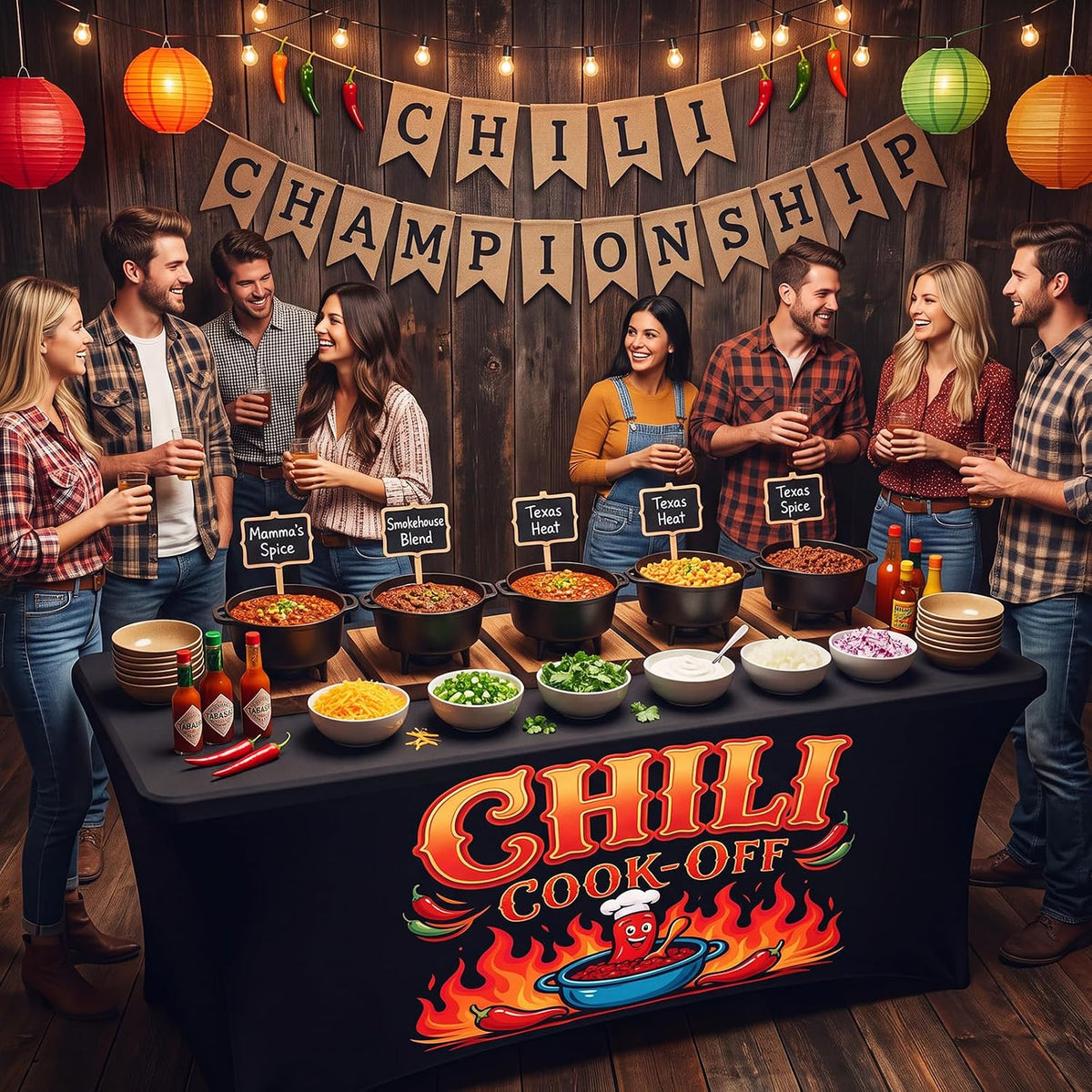 Great Value - Chicplaid 1 Pcs Chili Cook Off Tablecloth 6FT Washable Table Cover for BBQ, - Reusable Washable Chili Pepper Table Skirt for Chili Contest Mexican Fiesta Cinco De Mayo BBQ Vendor Booth Party Decor
