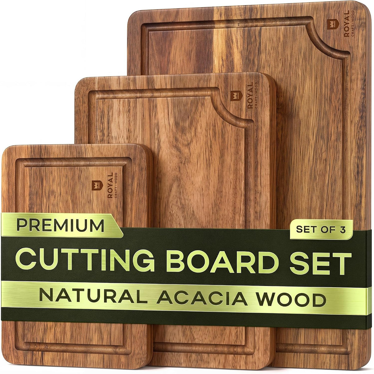 Flash Sale - ROYAL CRAFT WOOD Wooden Cutting Boards for Kitchen Appliances - Non Toxic Bamboo Wood Cutting Board Set with Deep Juice Groove, Side Handles, Charcuterie & Butcher Block for Meat, Meal Prep & Serving