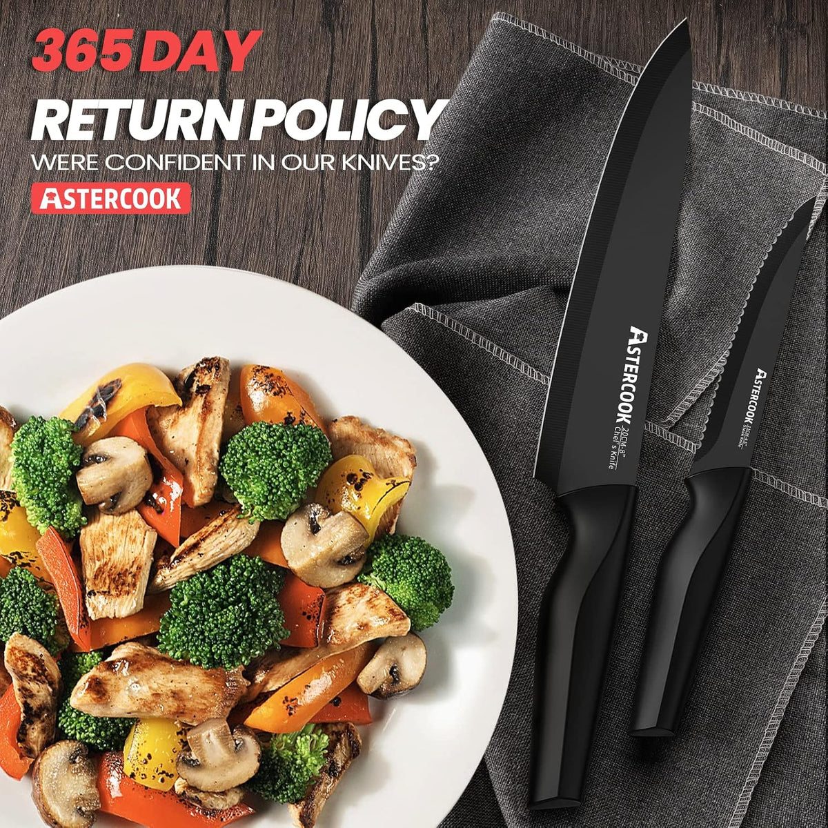 Best Seller - Knife Set, Astercook 21 Pieces Knife Sets for Kitchen with Block, Dishwasher Safe Kitchen Knife Set with Built-in Sharpener, German Stainless Steel Black Knife Block Set, Fathers Day Gift for Men