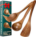 Best Seller - TESLYAR Wooden Spoons for Cooking, Acacia Wood Kitchen Utensil Set, 6 Pcs - Non toxic spatula, turner, skimmer, salad fork, serving and mixing spoons, safe for nonstick pans, housewarming gift